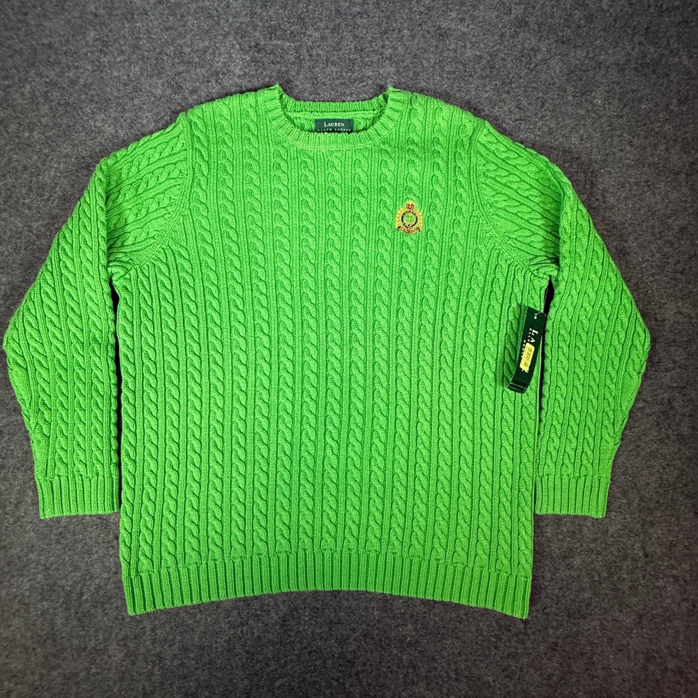 NEW‎ Lauren Ralph Lauren Green Cable Knit Crest Sweater Plus 1X NWT 31EB48988